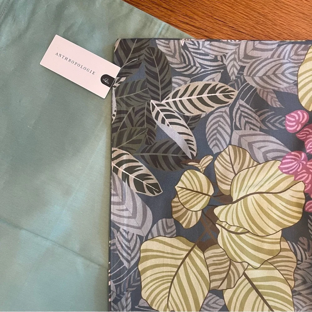 NEW Anthro Green Botanical Print Boho Queen / King Size Bedding Duvet & Sham Set